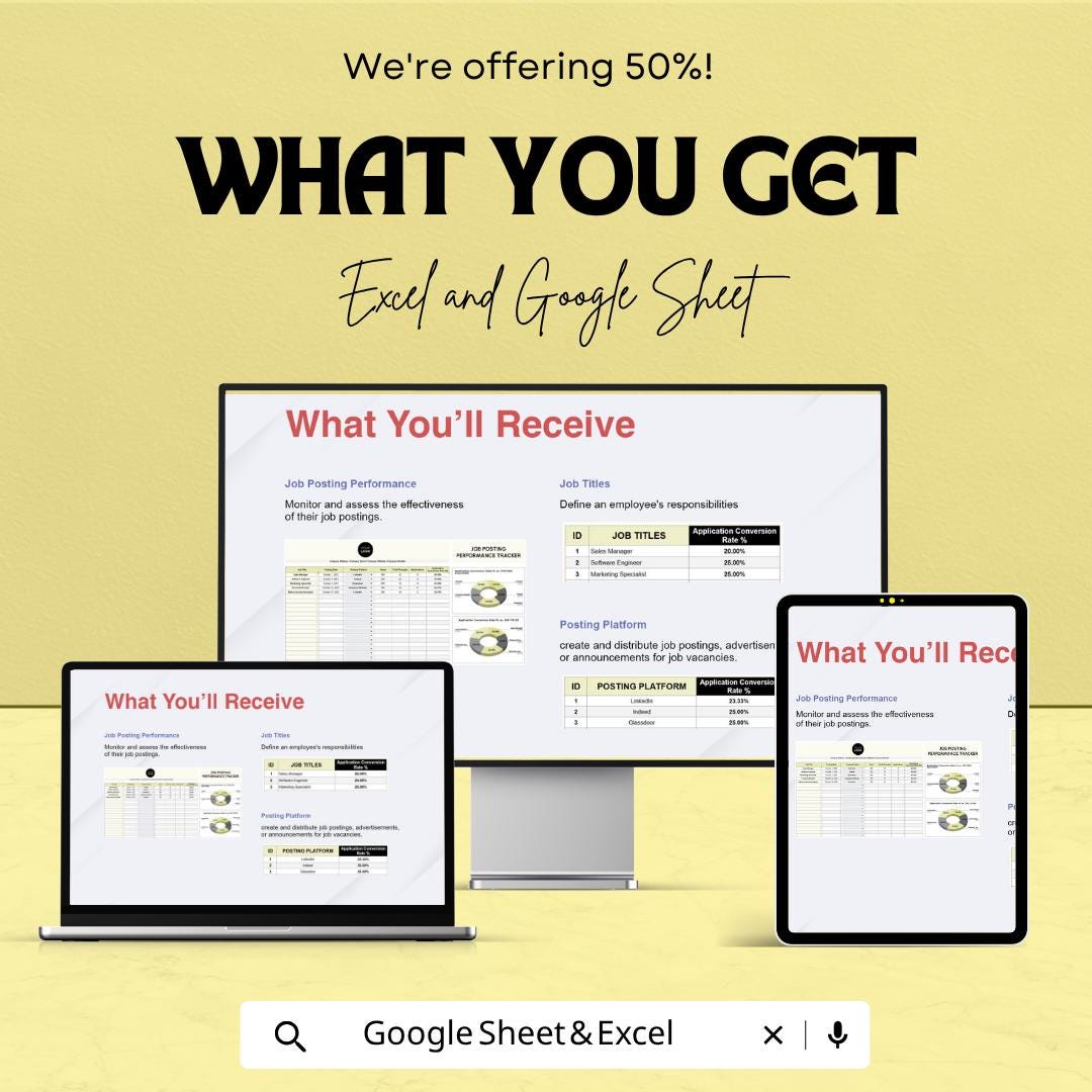 Job Posting Performance Tracker HR Sheet | Excel & Google Sheets | HR Analytics | Recruitment Stats | Instant Download Template