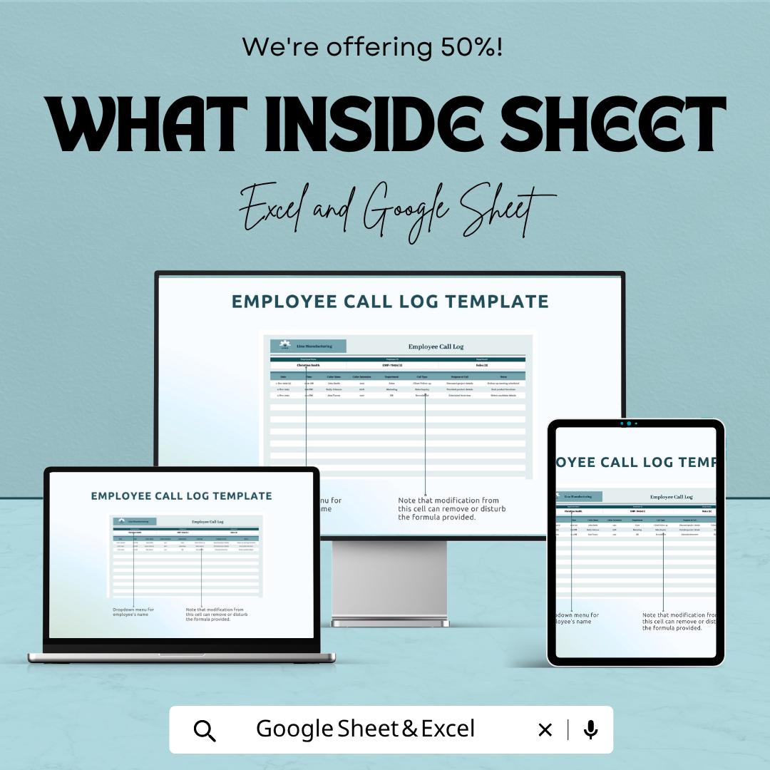 Employee Call Log Template | HR Communication Tracker | Staff Call Record Sheet | Excel & Google Sheets | Employee Interaction Log