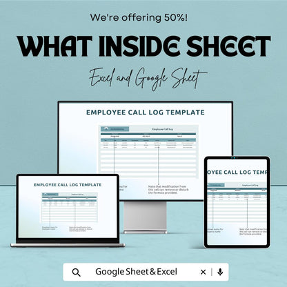 Employee Call Log Template | HR Communication Tracker | Staff Call Record Sheet | Excel & Google Sheets | Employee Interaction Log