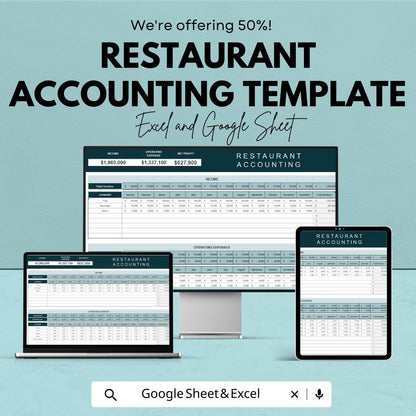 Restaurant Accounting Template | Restaurant Finance Tracker | Income Expense Template | Restaurant Profit and Loss Sheet