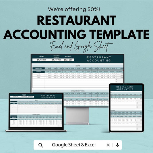 Restaurant Accounting Template | Restaurant Finance Tracker | Income Expense Template | Restaurant Profit and Loss Sheet