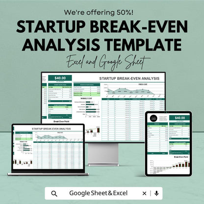 Startup Break Even Analysis Template | Excel & Google Sheets | Break Even Calculator | Business Financial Planning Spreadsheet
