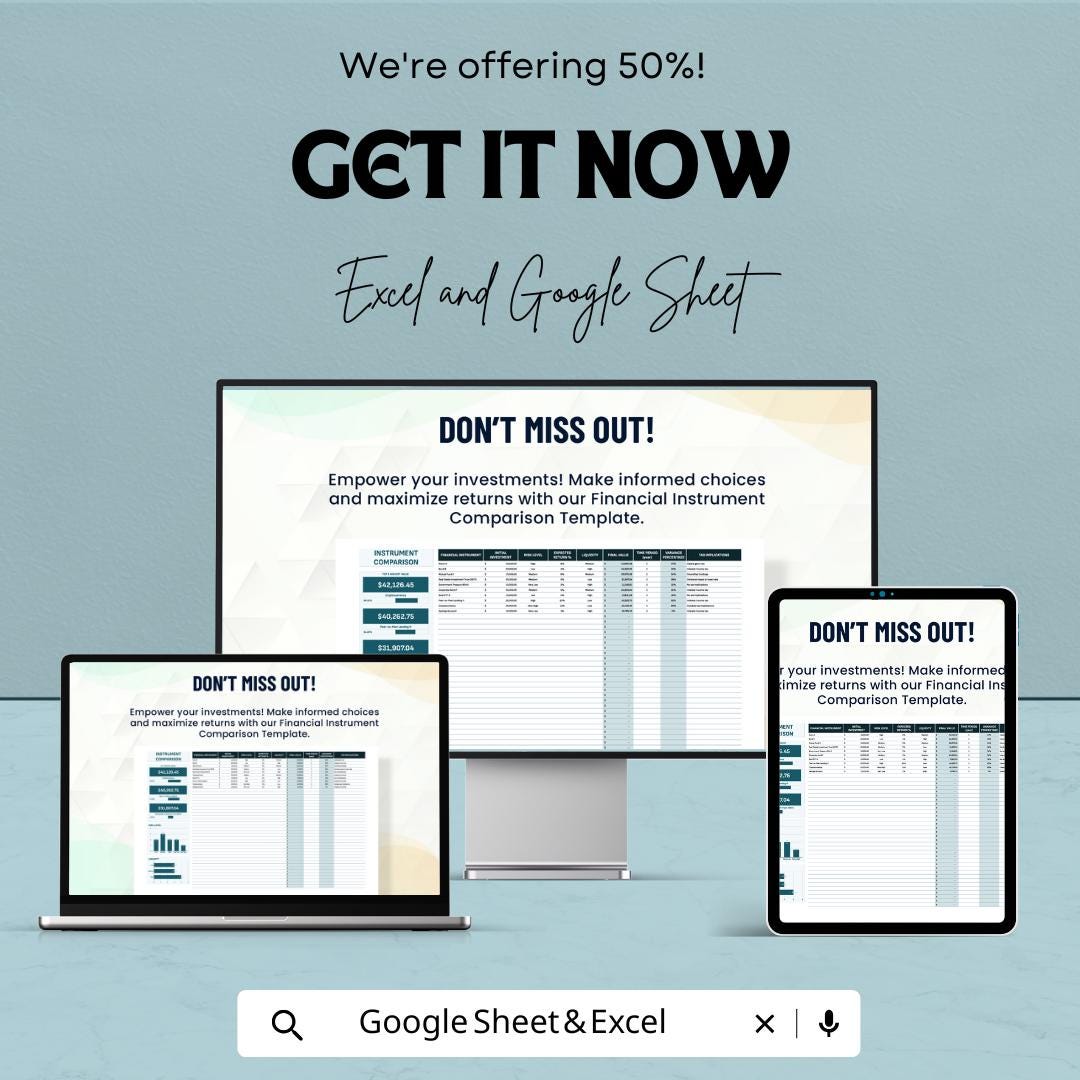 Financial Instrument Comparison Template | Investment Comparison, Risk Analysis, Portfolio Evaluation, Financial Metrics Template