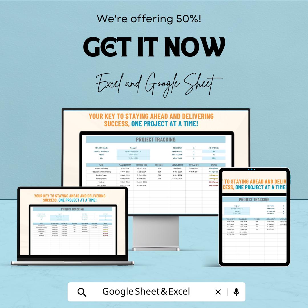 Project Tracking Template | Project Management Spreadsheet | Task Tracker and Project List | Excel & Google Sheets Planner