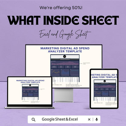 Marketing Ad Spend Analyzer Template | Digital Marketing Dashboard | ROI Tracker Spreadsheet | Excel & Google Sheets Campaign Performance