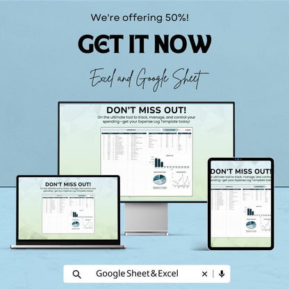 Expense Log Template | Budget Tracker Spreadsheet | Personal Finance & Expense Tracker for Excel and Google Sheets