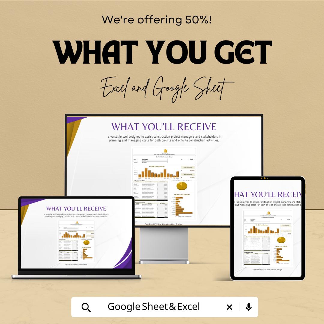 On-Site Off-Site Construction Budget Template | Construction Cost Spreadsheet | Contractor Cost Tracking Tool