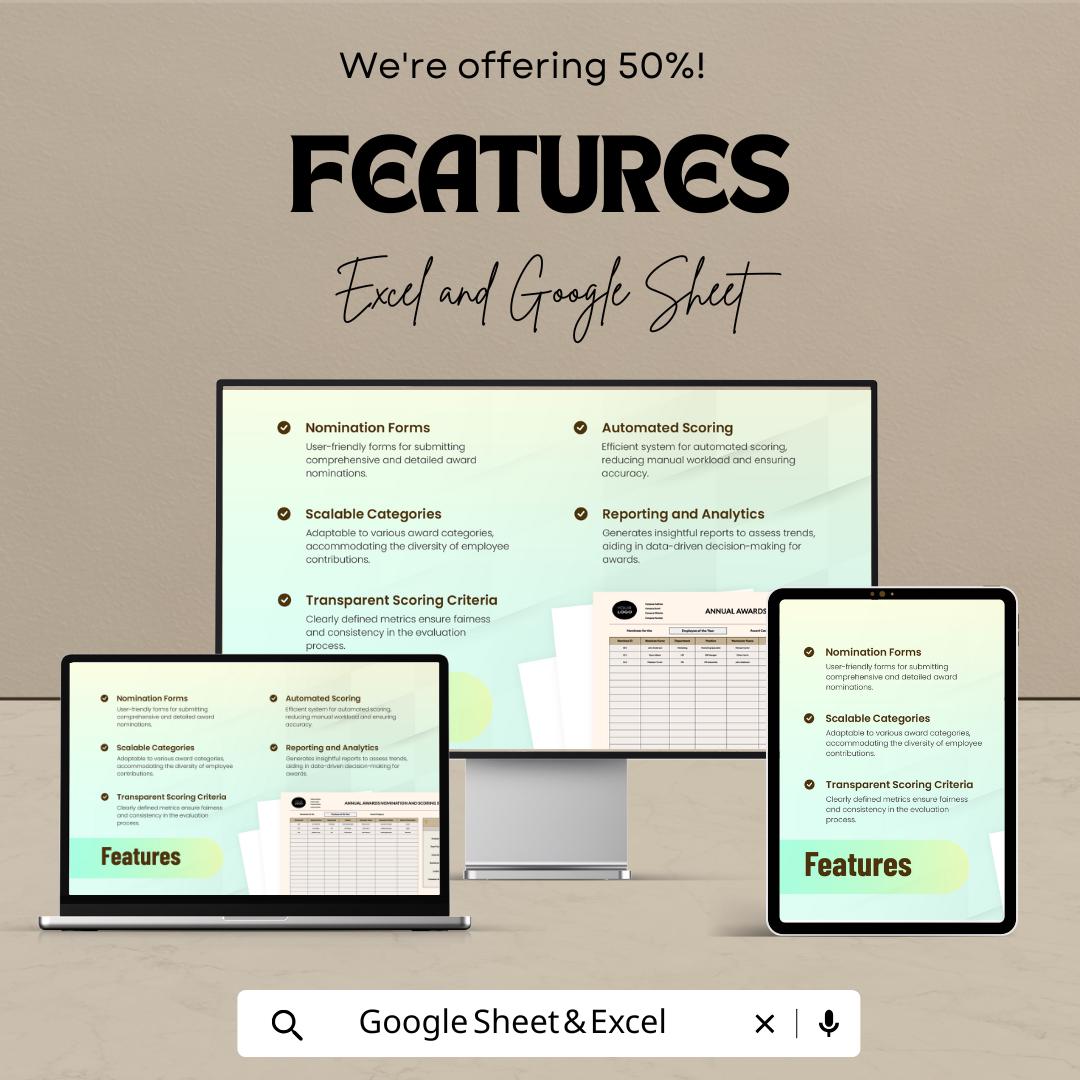 Annual Awards Nomination and Scoring System HR Template | Employee Recognition Program | Excel and Google Sheets Award Tracker