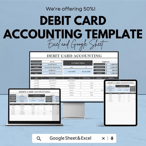 Debit Card Accounting Template | Excel & Google Sheets | Debit Tracking Sheet | Expense Tracker | Budget Template | Finance Tracker