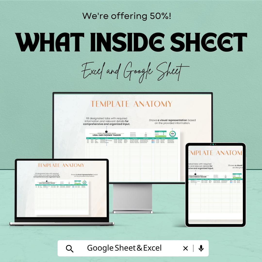 Legal Case Evidence Tracker Template | Law Firm Case Management Spreadsheet | Excel and Google Sheet | Paralegal & Attorney Organizer