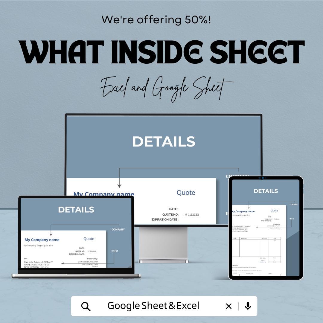 Quotation Format Template | Excel & Google Sheets | Business Quotation Sheet | Editable Price Quote Template | Instant Download