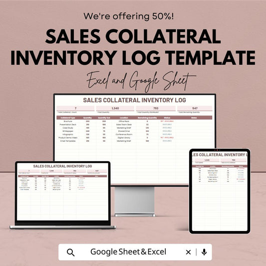 Sales Collateral Inventory Log Template | Marketing Asset Inventory Tracker | Excel & Google Sheets Business Tool