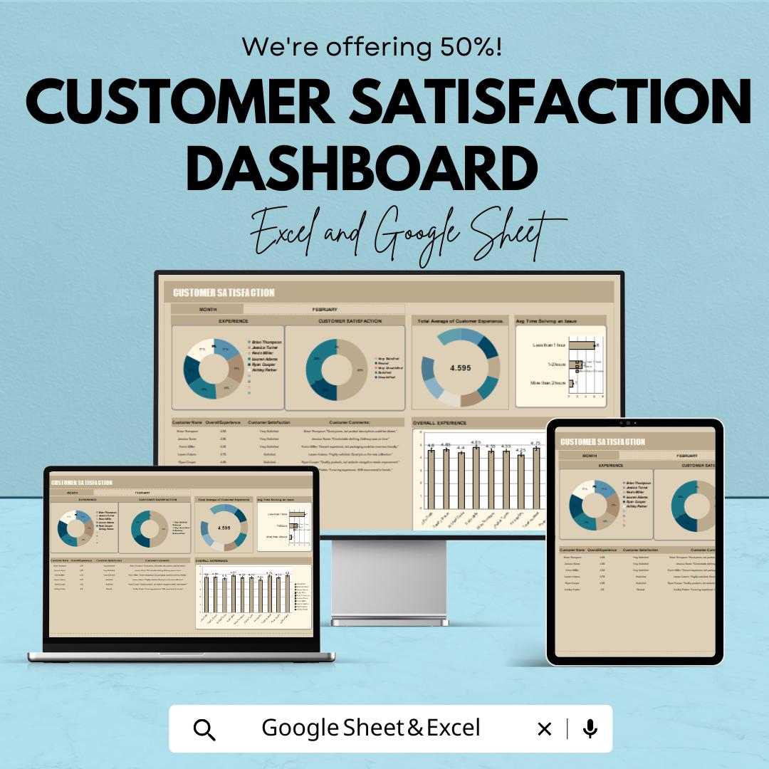 Customer Satisfaction Dashboard Template | Excel & Google Sheet | Real-Time Feedback Tracker, Data Analysis, and Visualization