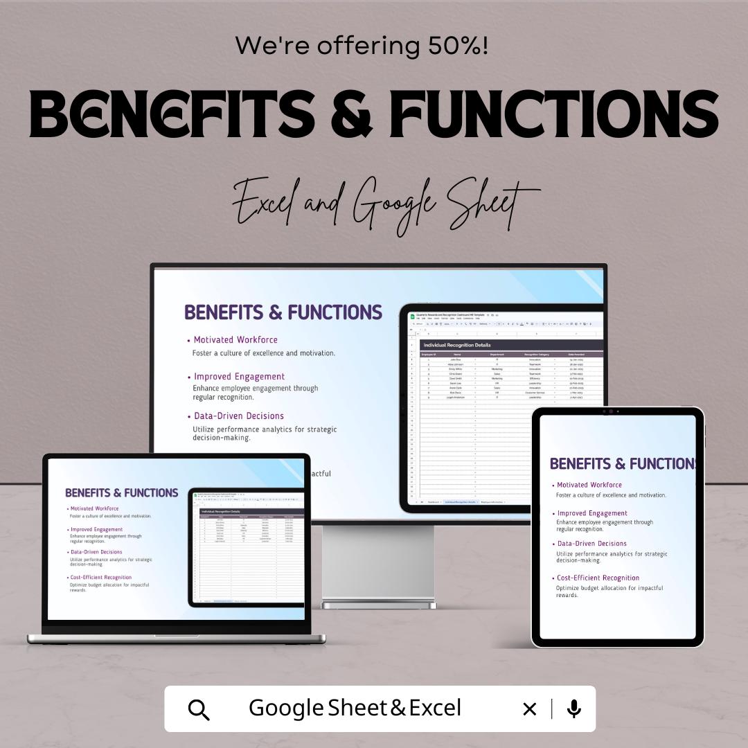 HR Reward & Recognition Dashboard | Quarterly Employee Tracker | Excel and Google Sheets | Motivation and KPI Dashboard | Instant Download