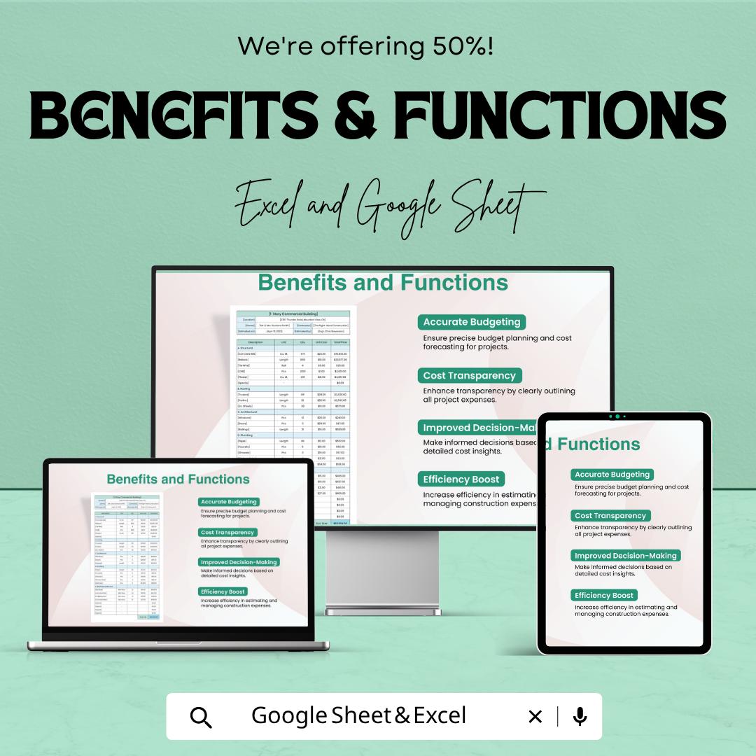 Editable Construction Cost Estimate Template | Construction Budget Spreadsheet | Building Cost Calculator | Excel & Google Sheets |