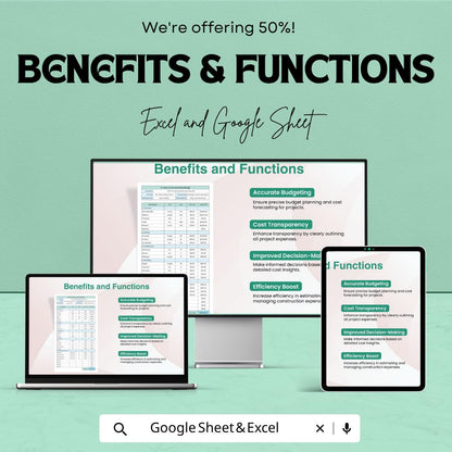 Editable Construction Cost Estimate Template | Construction Budget Spreadsheet | Building Cost Calculator | Excel & Google Sheets |