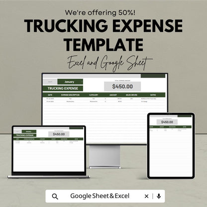 Trucking Expense Template | Truck Driver Expense Tracker | Excel & Google Sheets | Owner Operator Accounting | Fleet Expense Log