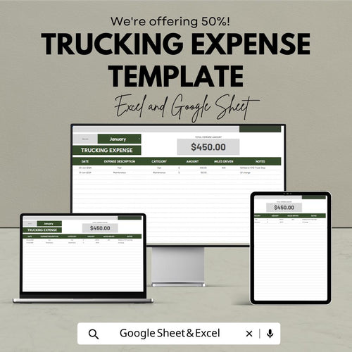 Trucking Expense Template | Truck Driver Expense Tracker | Excel & Google Sheets | Owner Operator Accounting | Fleet Expense Log