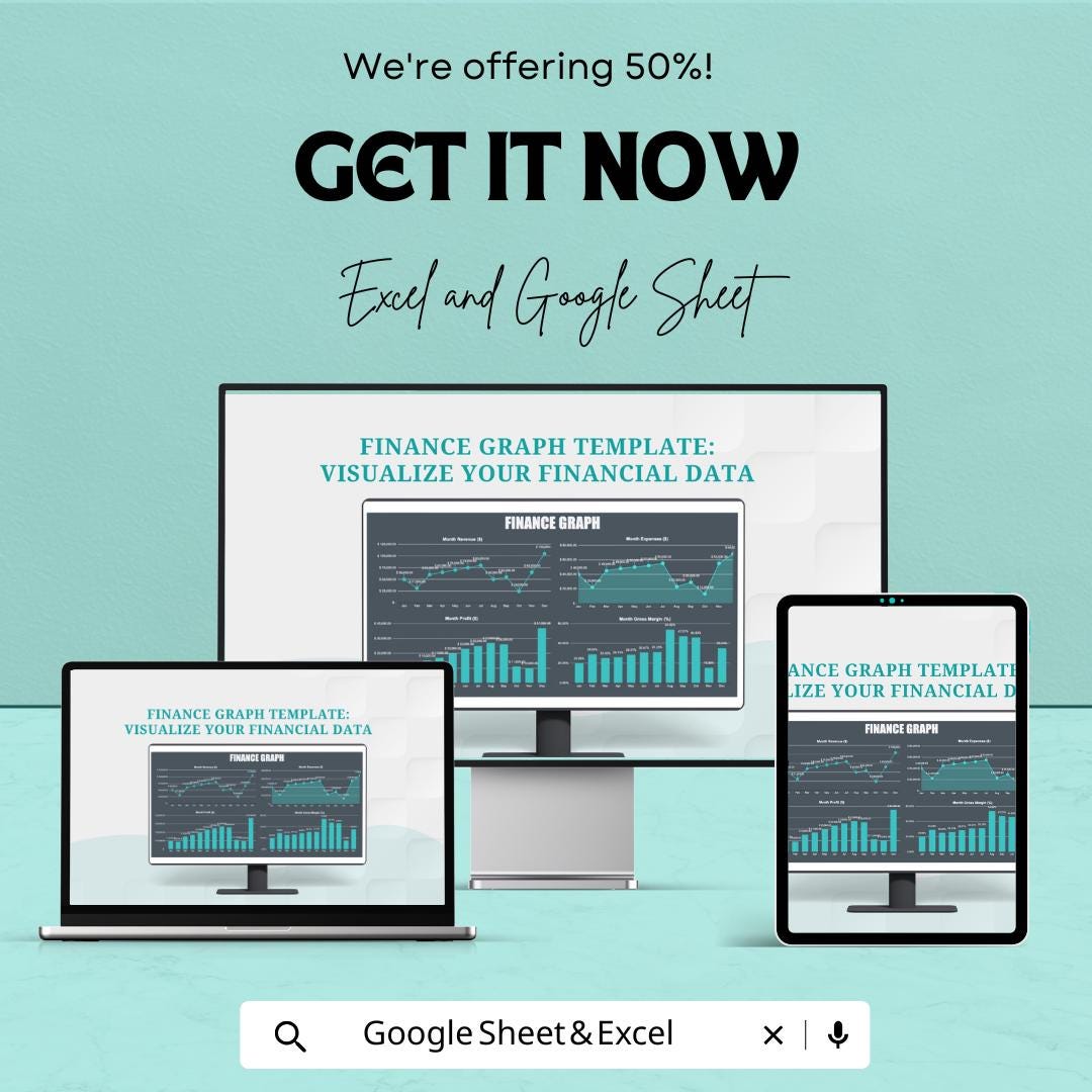 Finance Graph Template | Financial Dashboard Spreadsheet | Business Finance Chart Template | Revenue Expense Profit Tracker