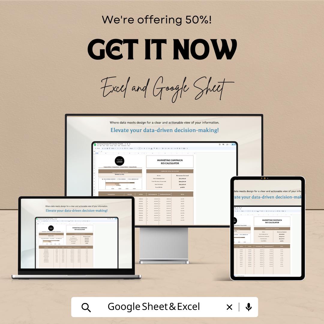 Marketing Campaign ROI Calculator Template | Marketing ROI Tracker | Campaign Analysis Spreadsheet | Marketing KPI Tracker