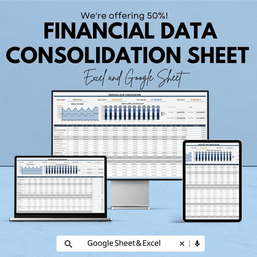 Financial Data Consolidation Sheet | Excel and Google Sheet Template | Budget Tracking, Financial Reporting & Data Analysis