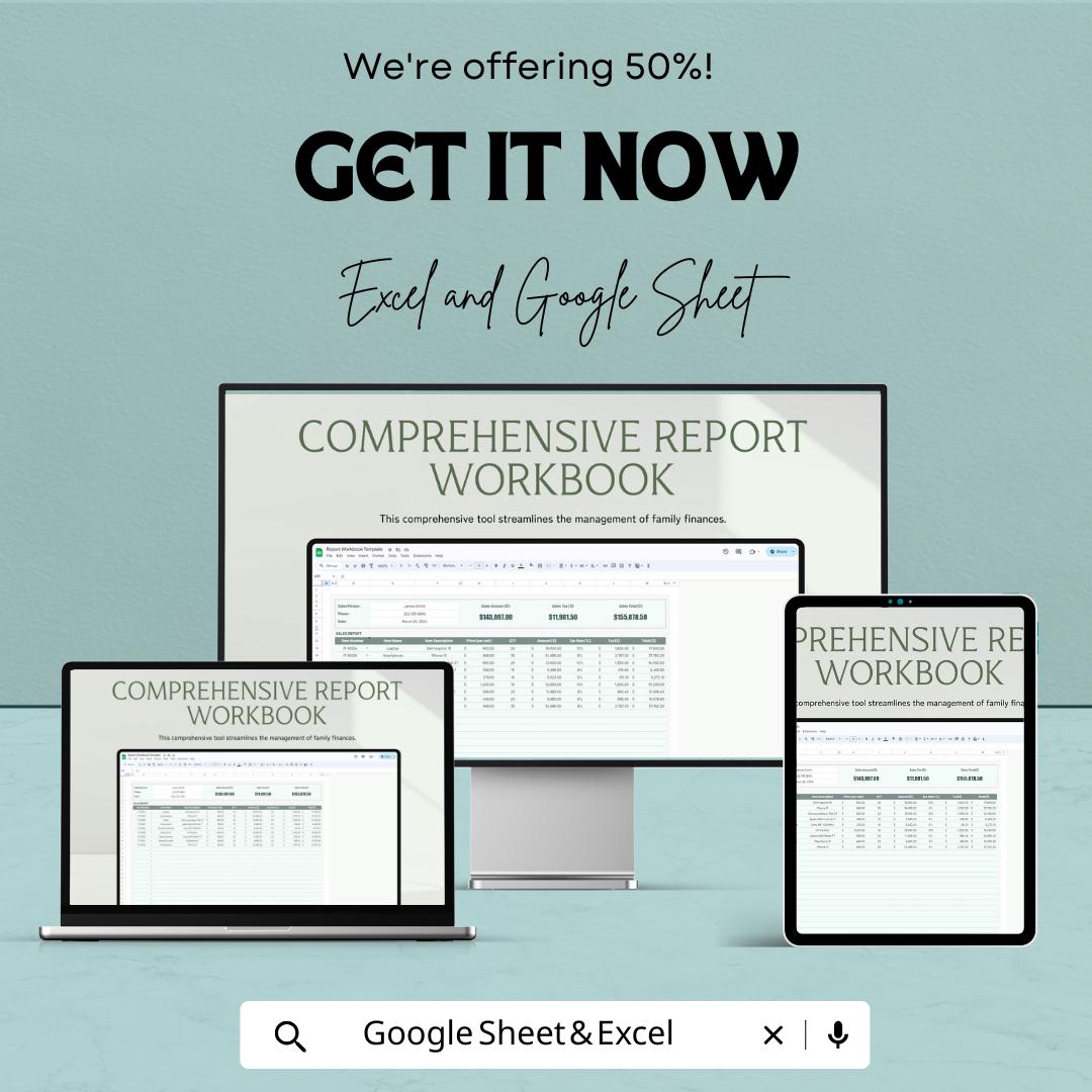 Report Workbook Template | Business Report Sheet | Data Analysis Tracker | Financial Summary Planner | Editable Spreadsheet