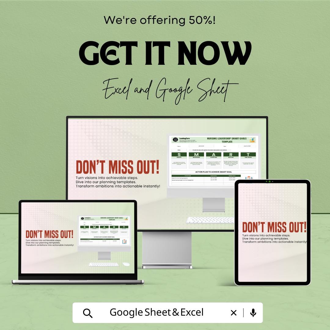 Nursing SMART Goals Template | Nursing Leadership Goal Planner | Nurse Professional Development Tracker | SMART Goal Worksheet