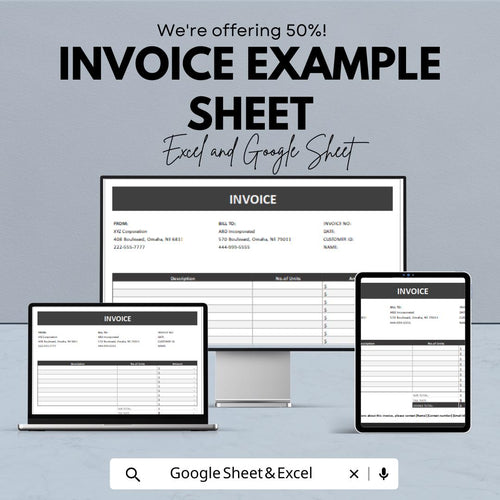 Invoice Example Sheet - Customizable Excel & Google Sheets Template for Billing, Easy to Edit, Professional Invoice Format