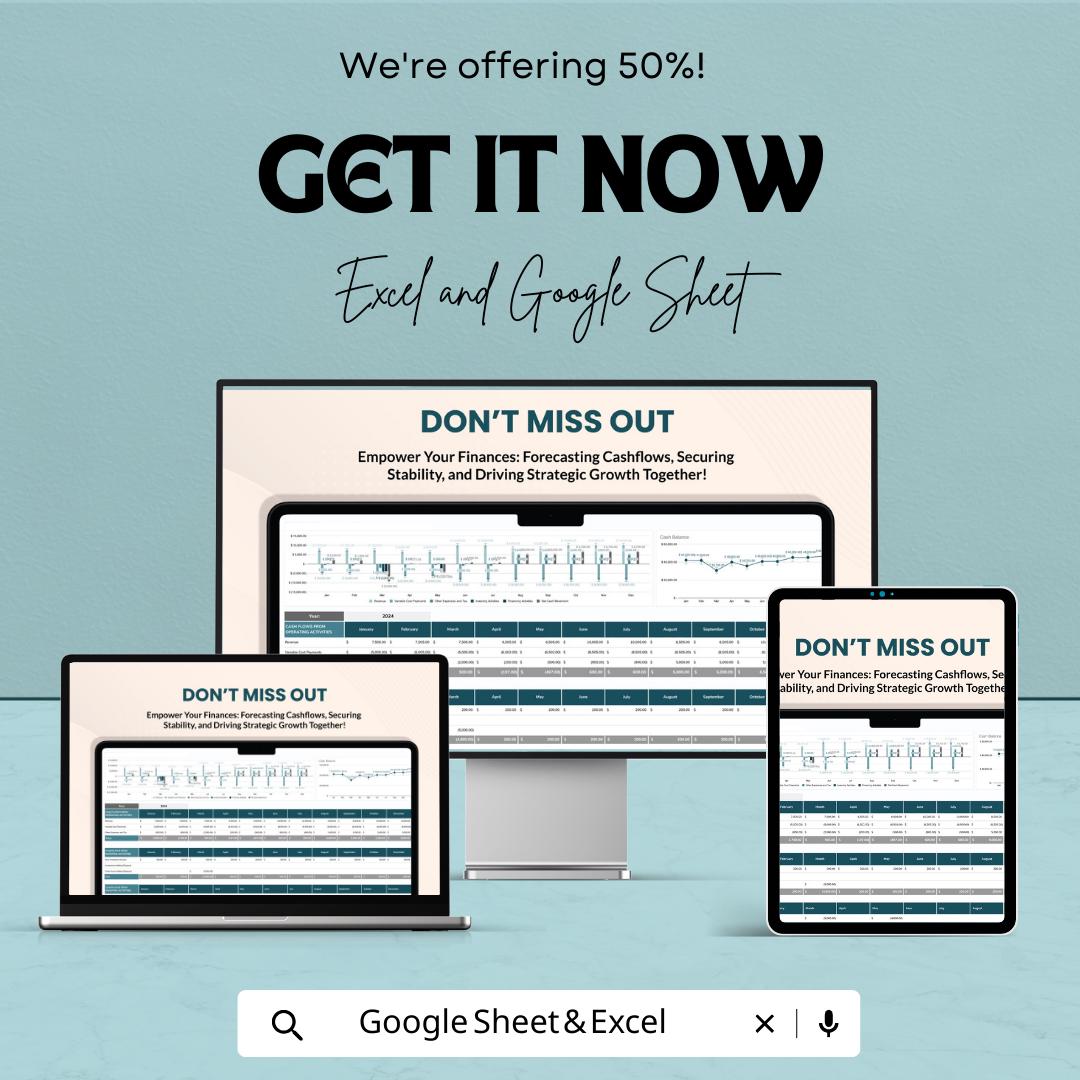 Rolling Cash Flow Forecast Template, Cash Flow Projection Spreadsheet, Financial Planning Dashboard, Business Cashflow Tracker
