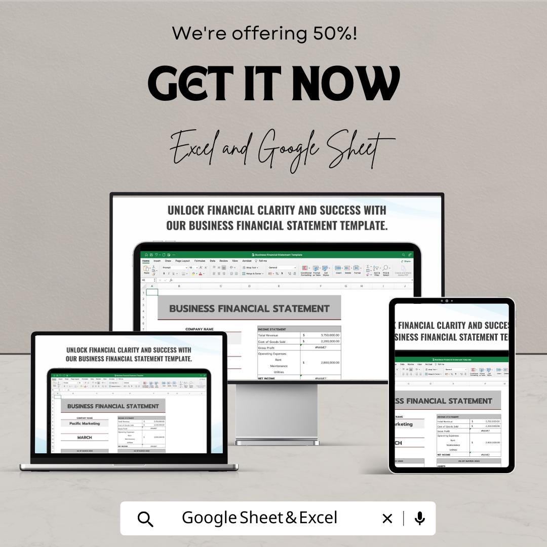 Business Financial Statement Template | Income Statement Balance Sheet Template | Small Business Finance Spreadsheet