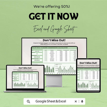 Sales Deal Closure Commission Calculator Template | Excel & Google Sheets | Sales Commission Spreadsheet | Commission Tracker