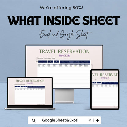 Travel Reservation Tracker Template | Excel and Google Sheets Travel Planner | Trip Booking Log Spreadsheet | Travel Management Dashboard