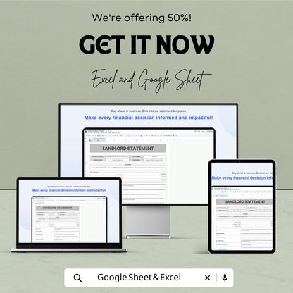 Landlord Statement Template | Rental Payment Tracker | Tenant Billing Sheet | Excel & Google Sheet