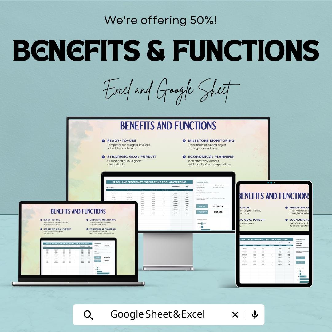 Reach and Frequency Forecasting Tool | Advertising Forecast Template | Media Planning Spreadsheet | Campaign Reach Calculator