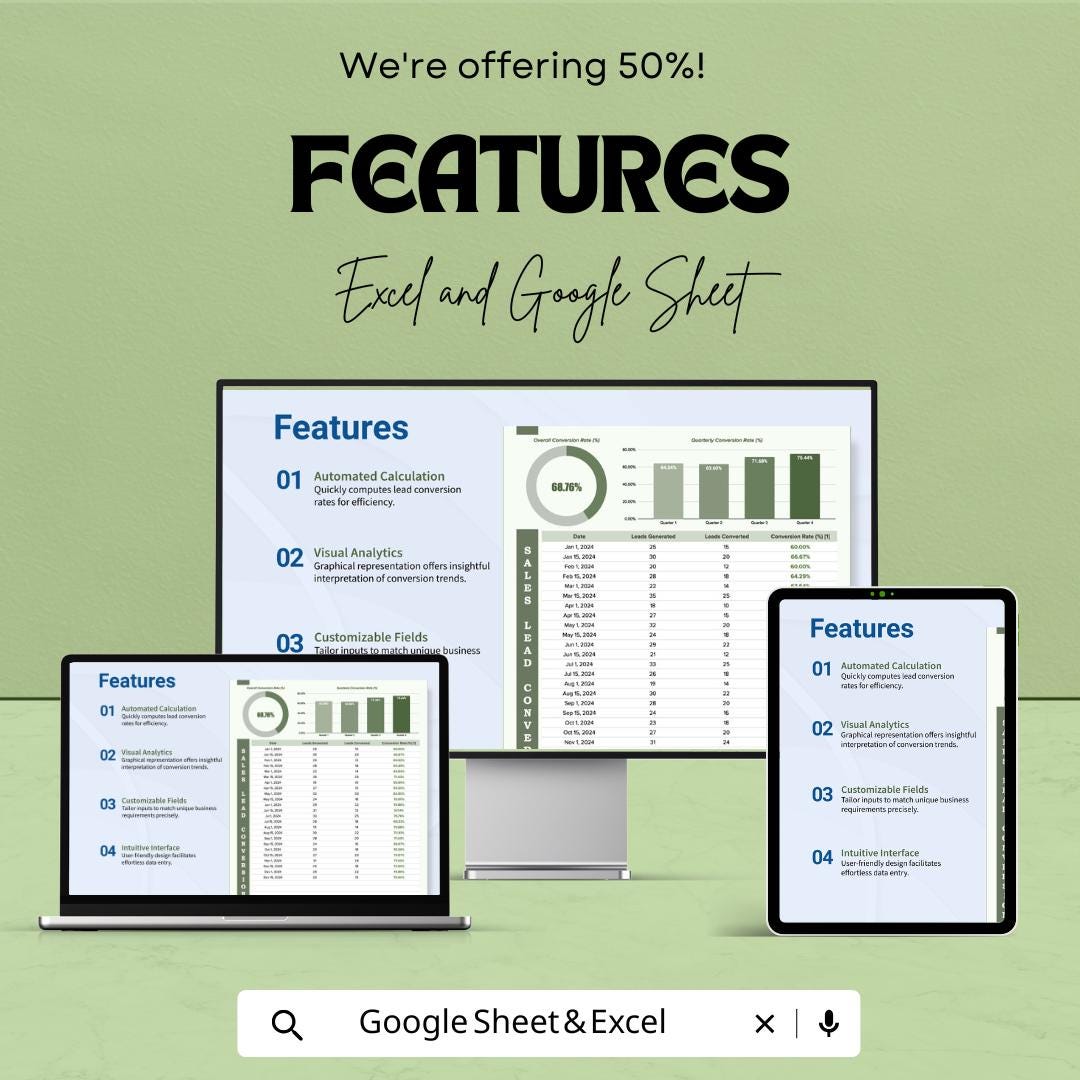 Sales Lead Conversion Rate Calculator Sheet | Excel and Google Sheets Template | Lead Conversion Optimization & Sales Tracking