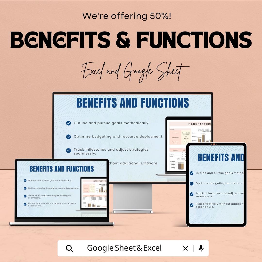 Manufacturing Project Budget Sheet | Excel and Google Sheets Template | Project Cost Management & Budget Tracking