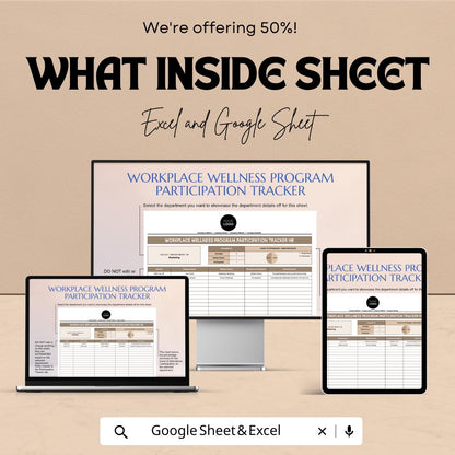 Workplace Wellness Program Participation Tracker HR Sheet – Excel & Google Sheets Template | Employee Health Tracking | 50% Off