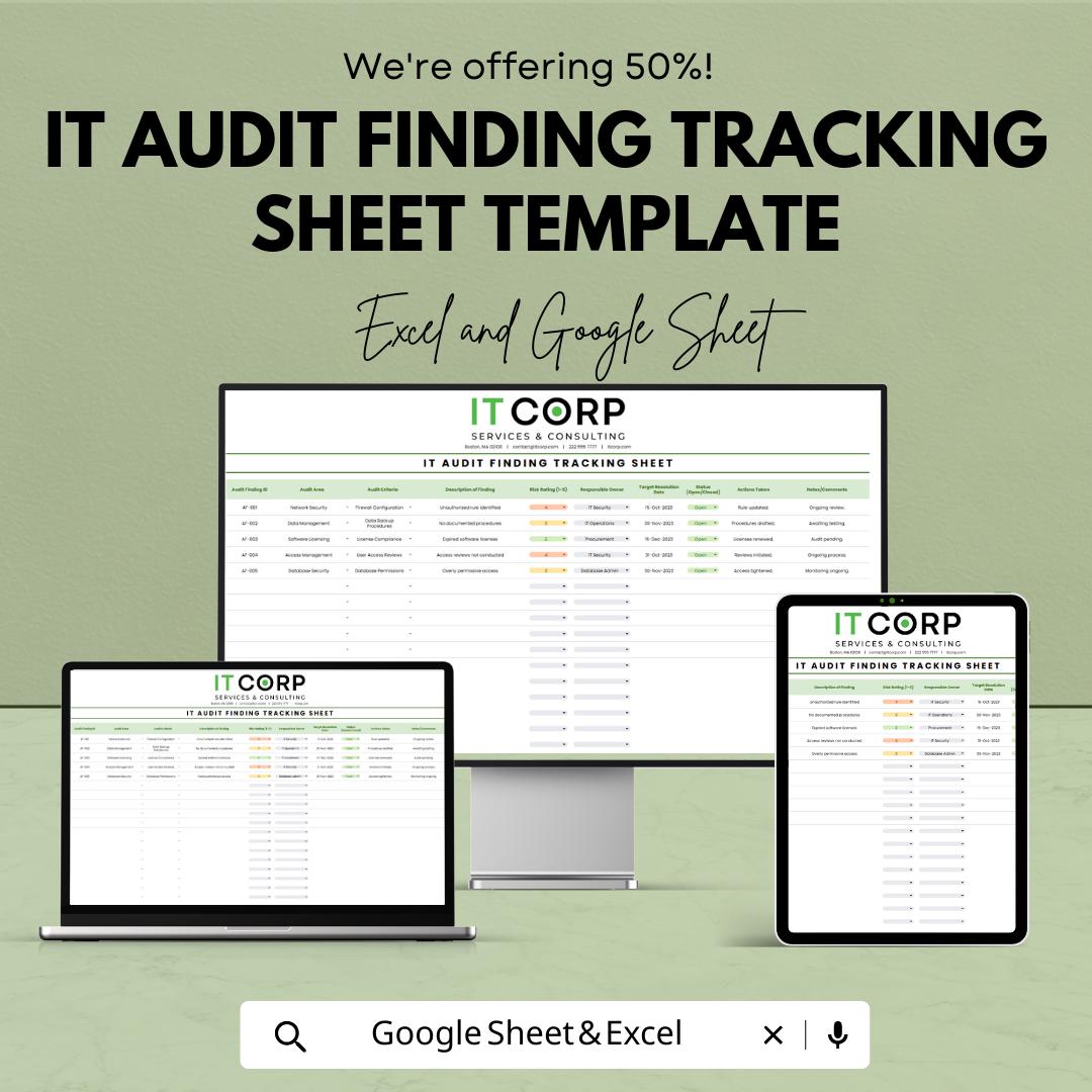 IT Audit Finding Tracking Template Excel | Audit Issue Tracker | Compliance Audit Log | Internal Audit Tracker Spreadsheet
