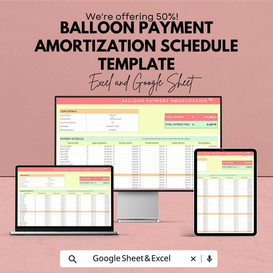 Balloon Payment Amortization Schedule Template | Loan Amortization Spreadsheet | Balloon Loan Calculator | Excel & Google Sheets