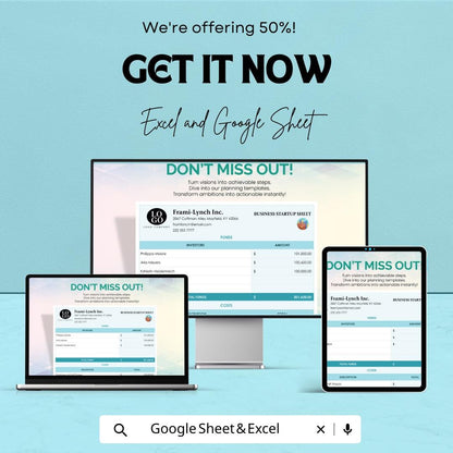 Business Startup Sheet - Excel & Google Sheets Template for Business Planning, Financial Forecasting, and Investor Tracking