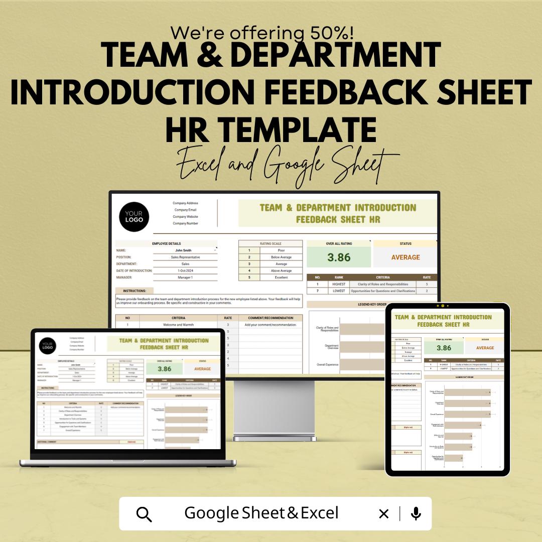 Team & Department Introduction Feedback Sheet HR Template | Employee Onboarding Feedback Form | HR Evaluation Spreadsheet