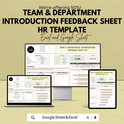 Team & Department Introduction Feedback Sheet HR Template | Employee Onboarding Feedback Form | HR Evaluation Spreadsheet