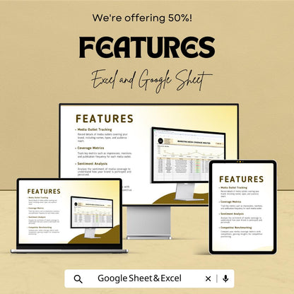 Marketing Media Coverage Analysis Template | PR Media Tracking Spreadsheet | Excel and Google Sheets | Brand Coverage & Sentiment Tracker