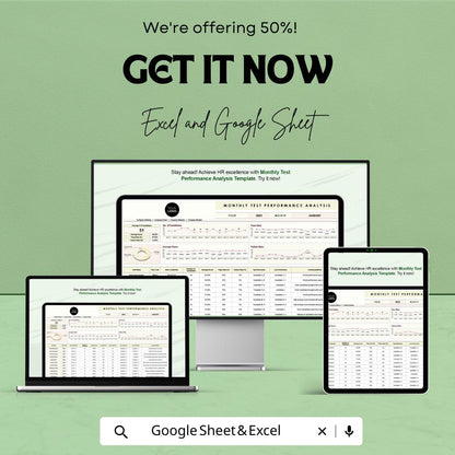 Monthly Test Performance Analysis Template, HR Performance Dashboard, Employee Test Tracker, Recruitment Metrics, Excel Google Sheets