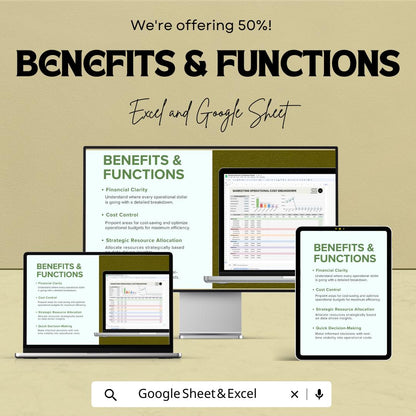 Marketing Operational Cost Breakdown Sheet | Excel and Google Sheets | Track Marketing Expenses & Budget | Financial Efficiency Dashboard