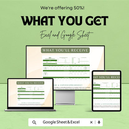 Income and Expense Spreadsheet | Excel & Google Sheet Template for Financial Management | 50% Off Now