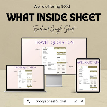 Travel Quotation Sheet - Professional Excel & Google Sheet Template for Pricing and Invoicing – 50% OFF