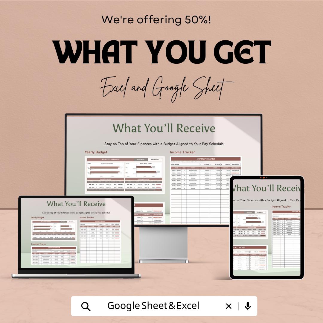 Biweekly Budget Template | Bi Weekly Budget Spreadsheet | Paycheck Budget Planner | Excel & Google Sheets | Income Expense Tracker Sheet