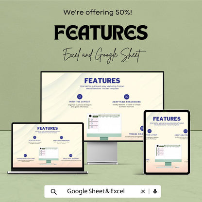 Marketing Product Media Mentions Tracker Template | PR Tracker | Media Monitoring Spreadsheet | Google Sheets & Excel |