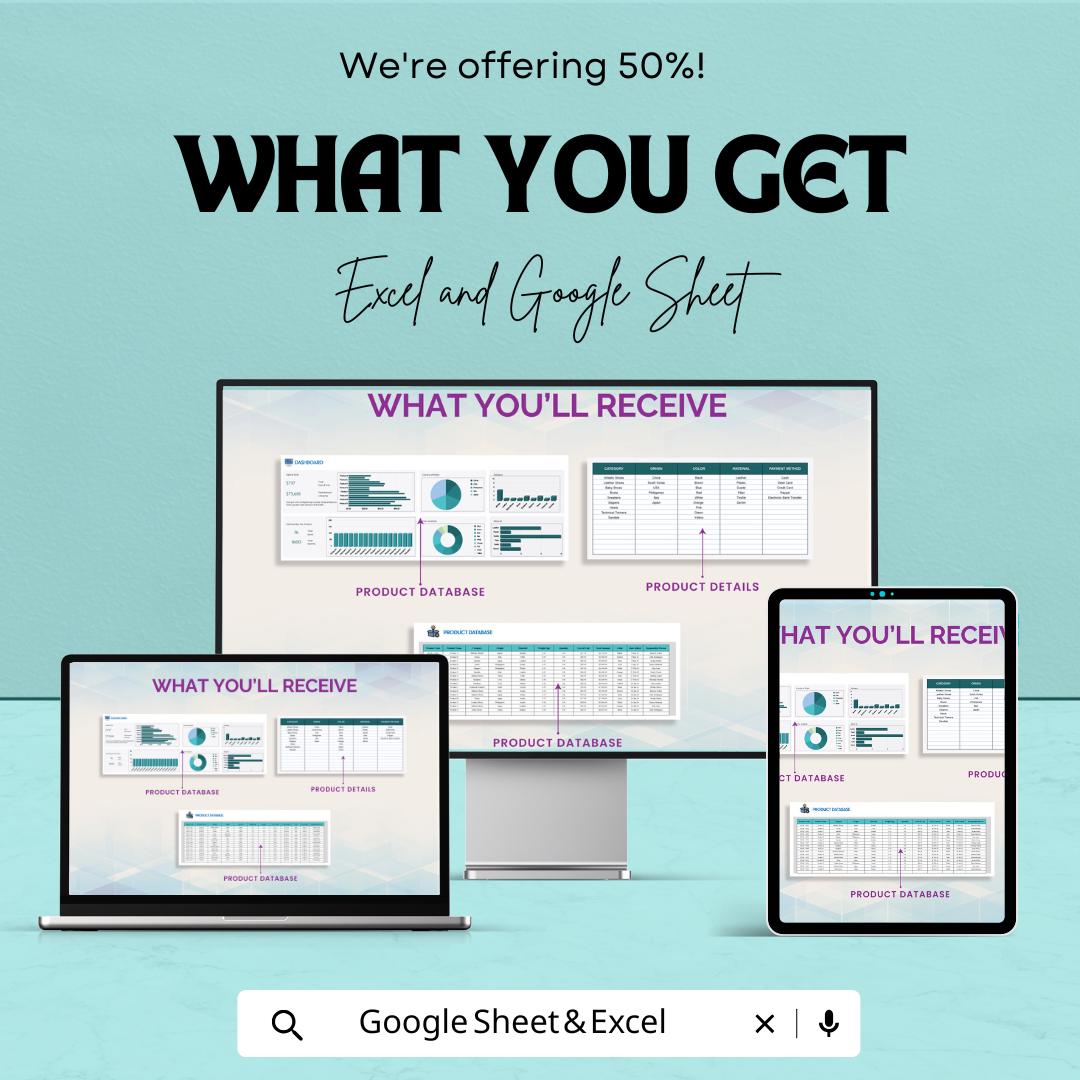 Product Database Template | Business Inventory Tracker | Product Cost Calculator | Data Management Spreadsheet